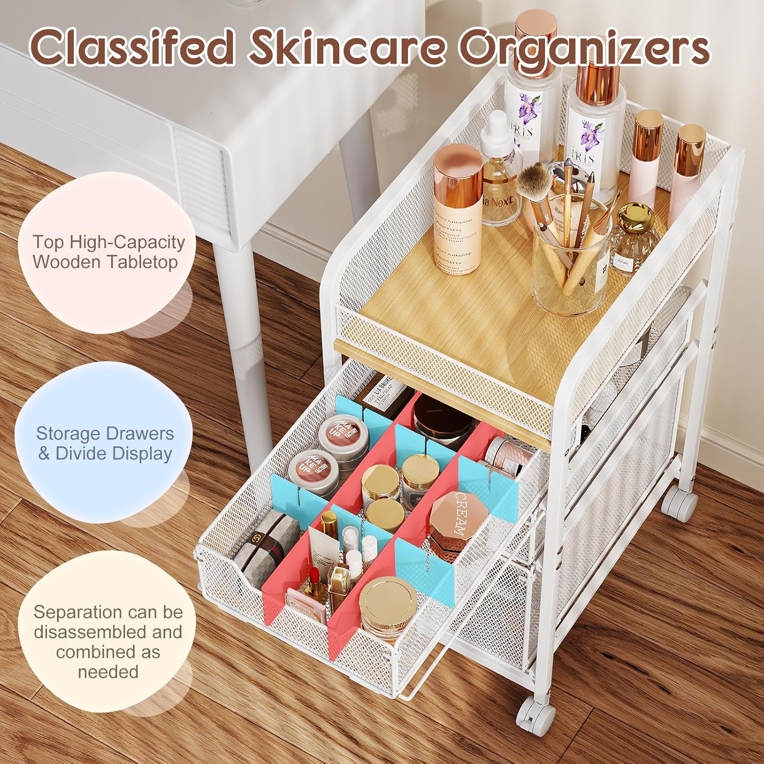 Rolling Makeup Cart Organizer  - Skincare You reseña y precio