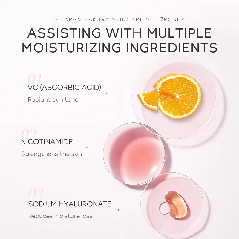 7pcs/Set LAIKOU Sakura Facial  - Skincare Niacinamide reseña y precio